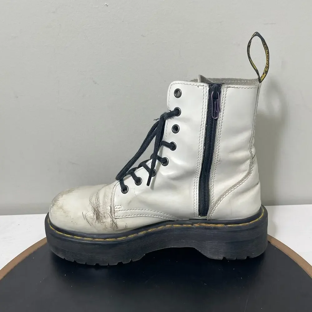 Dr. Martens Jadon Boots M7 / W8 White Leather Platform Grunge Punk Destroyed‎